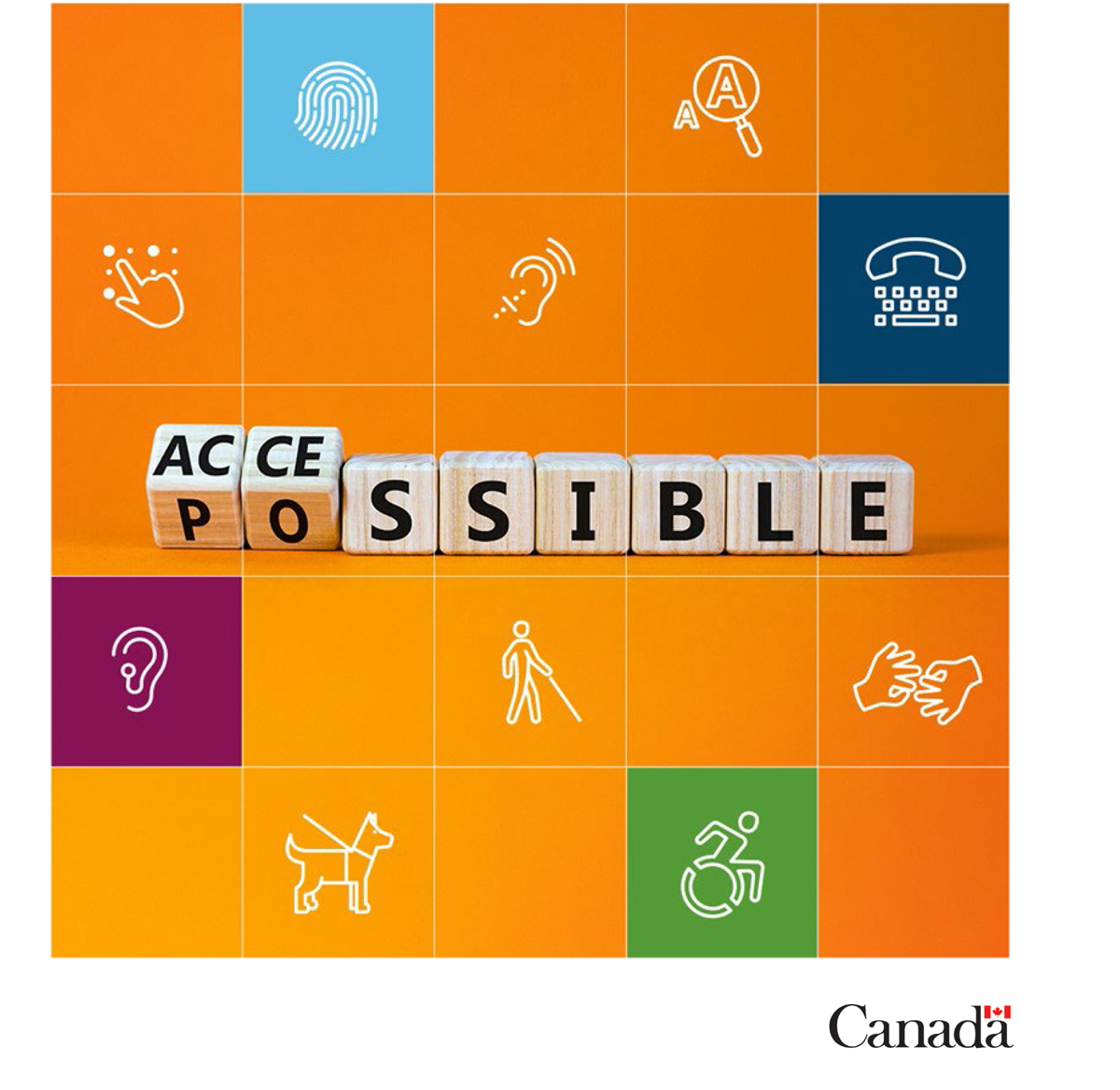 Icônes&nbsp;: Chien Guide&nbsp;: Naviguant avec confiance, notre chien guide symbolise l'assistance et le soutien pour tous. Langue des Signes&nbsp;: Les mains qui parlent fort, incarnant l'inclusivité à travers la communication visuelle. Canne Blanche&nbsp;: Indépendance à chaque pas &ndash; notre symbole de mobilité et d'autonomisation. Langage Braille&nbsp;: Des points qui ouvrent des portes &ndash; notre représentation d'une information accessible pour tous. Loupe&nbsp;: Améliorant la clarté, la loupe signifie un engagement envers l'accessibilité. Appareil Auditif&nbsp;: Amplifiant l'inclusion, l'appareil auditif résonne avec notre engagement envers les voix diverses. Téléphone avec Clavier Numérique Large&nbsp;: Connectant tout le monde, notre téléphone symbolise la communication pour tous.