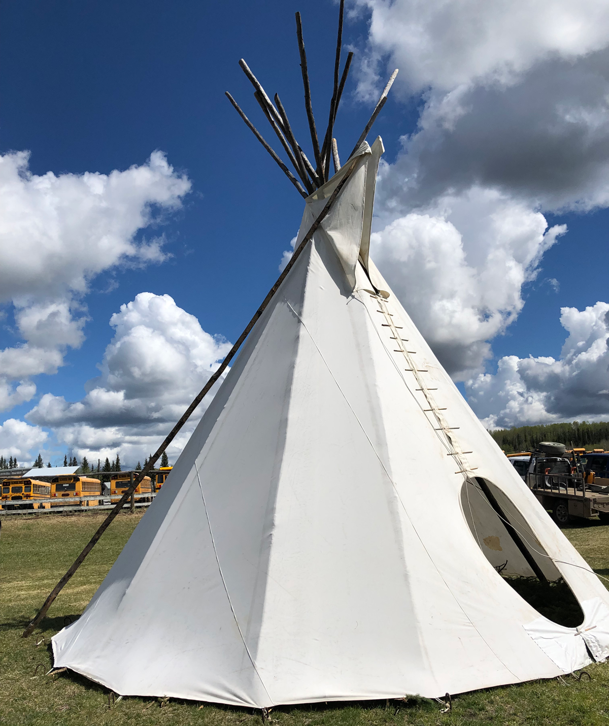 A teepee filled with freshly cut pine boughs at Doig Cultural Days.