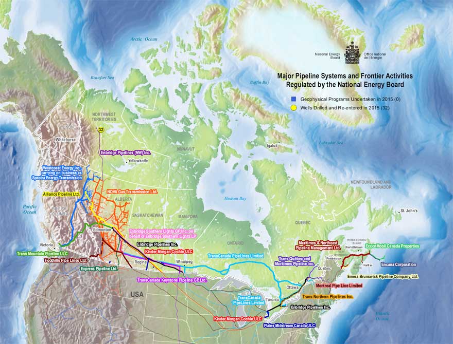 Major Pipeline Systems and Frontier Activities Regulated by the National Energy Board