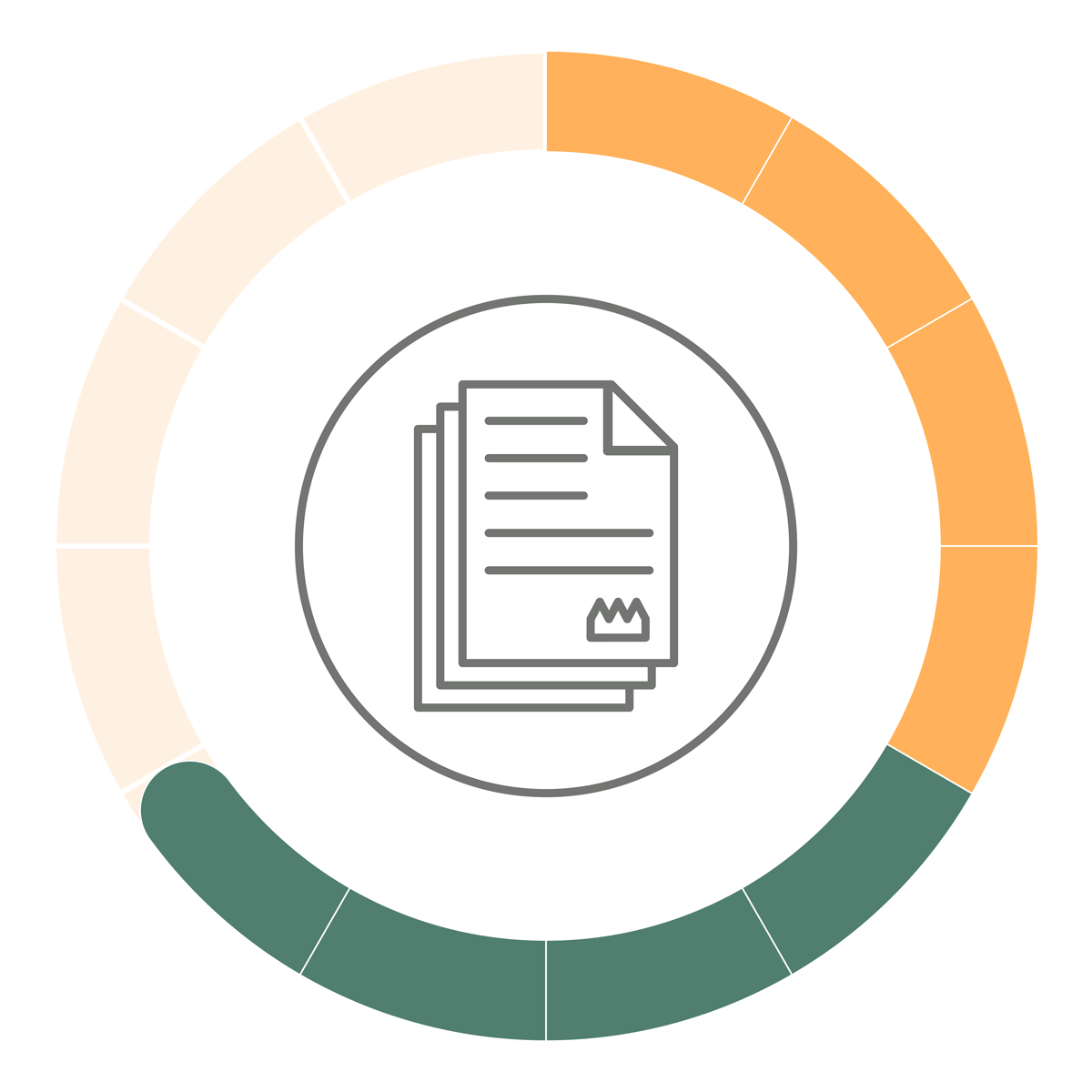 Symbole représentant les progrès réalisés relativement aux consultations et accommodements de la Couronne avec un compteur circulaire indiquant un état d'avancement de 8/12.