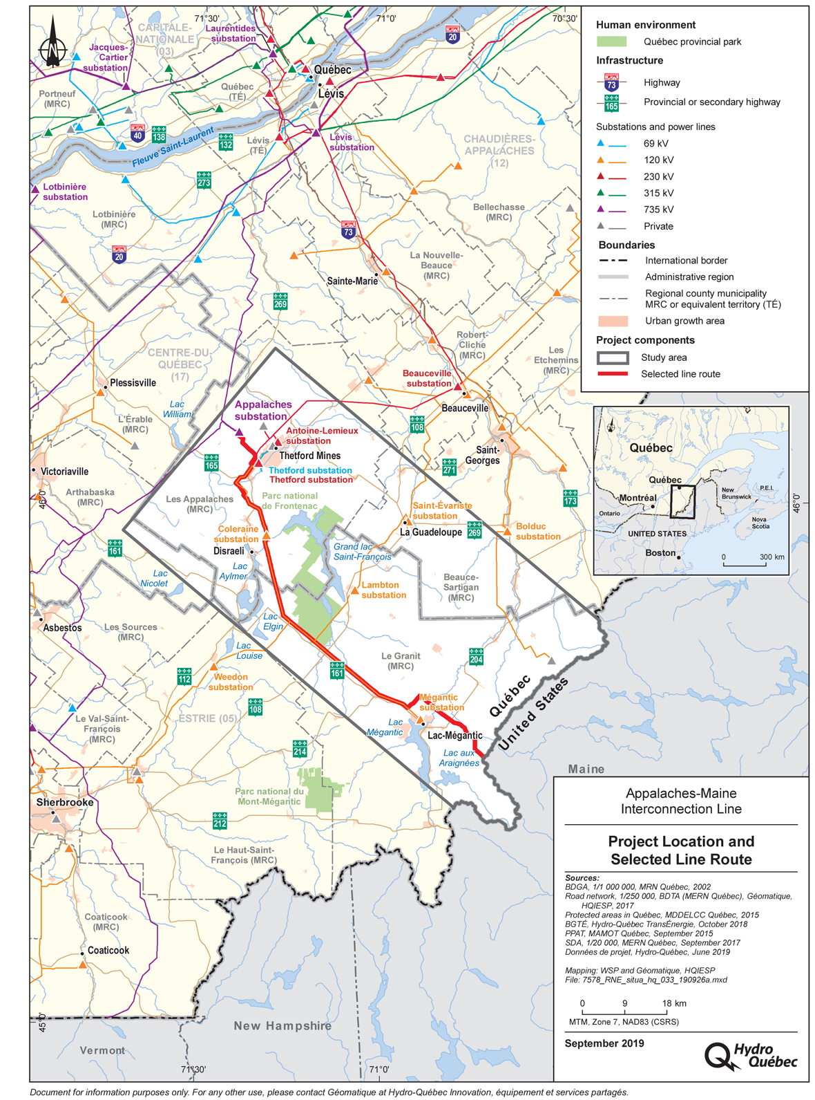 Appalaches-Maine Interconnection Line &ndash; Project Location and Selected Linie Route