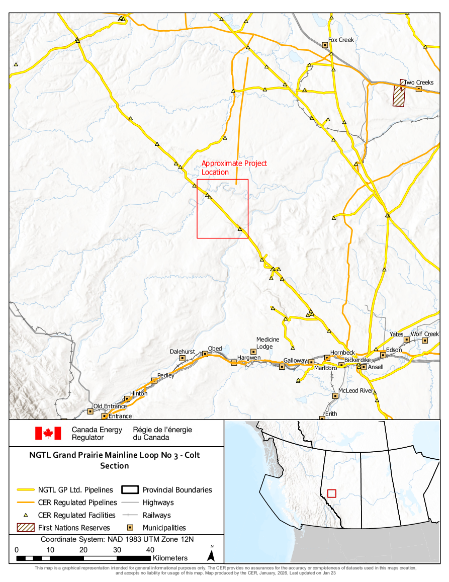 NGTL GP Ltd., as general partner on behalf of NGTL Limited Partnership Grande Prairie Mainline Loop No. 3 - Colt Section Project Notification map