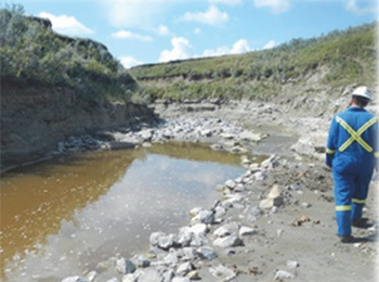 Inspector walks a watercourse