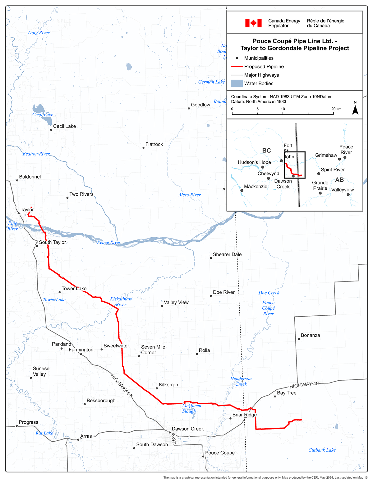 Pouce Coupé Pipe Line Ltd. &ndash; Taylor to Gordondale Pipeline Project map