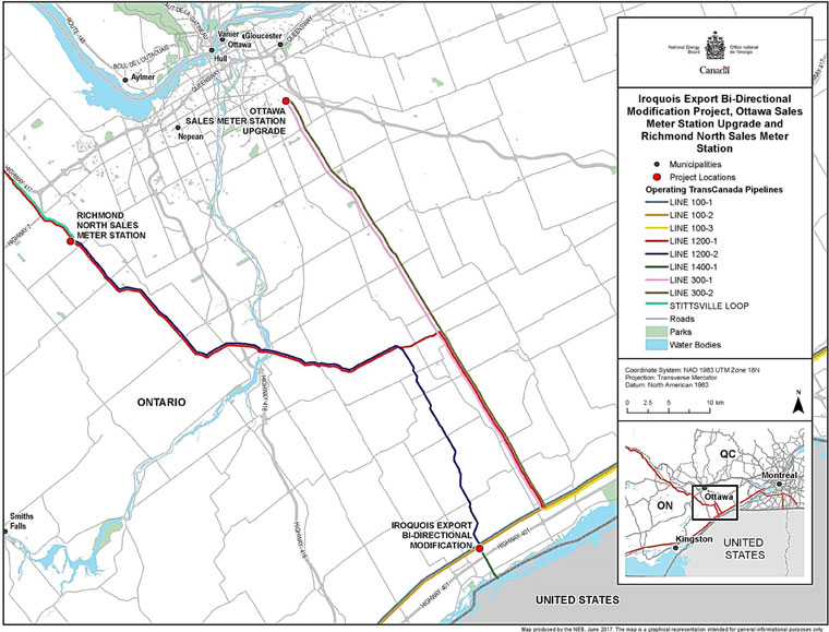 Iroquois Export Bi-Directional Modification Project, Ottawa Sales Meter Station Upgrade and Richmond North Sales Meter Station Map
