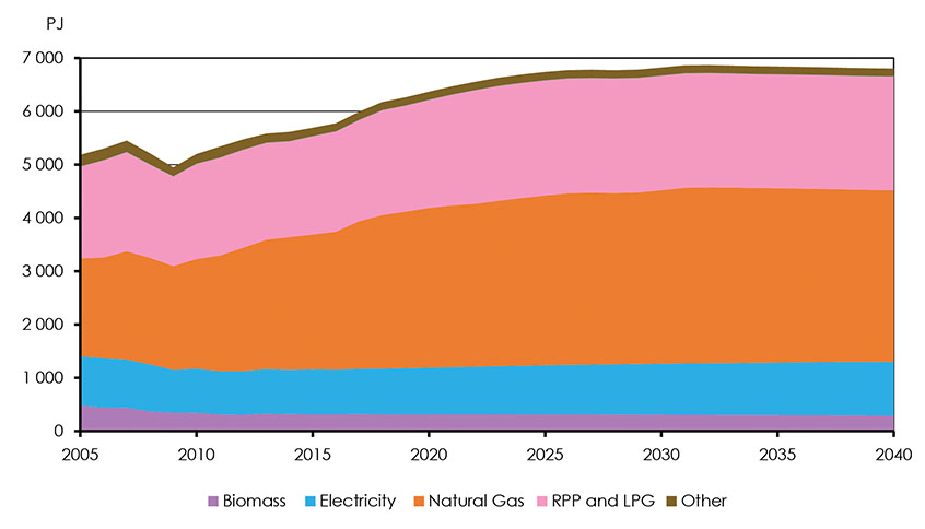 Figure 3.4: Industrial Energy Demand by Fuel, Reference Case 