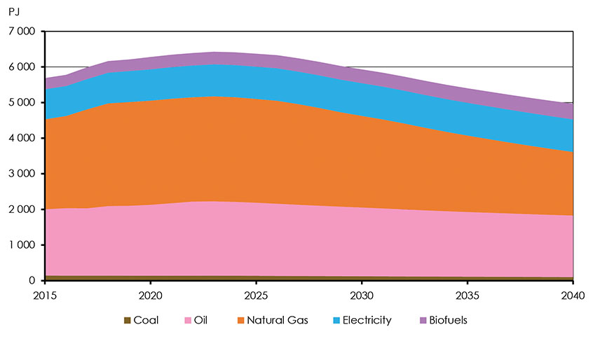Figure 4.21: Industrial Demands by Fuel, Technology Case