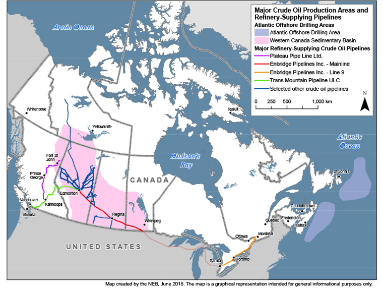 Figure 2: Major Crude Oil Production Areas and Refinery-Supplying Pipelines