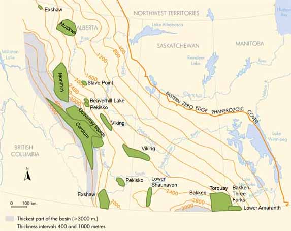 Figure&nbsp;1 - Map of the WCSB and location of tight oil land activity and drilling
