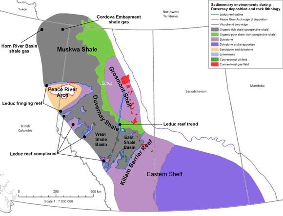 Figure&nbsp;14 - Map of depositional setting during Duvernay shale deposition