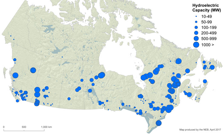 Figure&nbsp;7 &ndash; Map of Hydro Power Plants in Canada