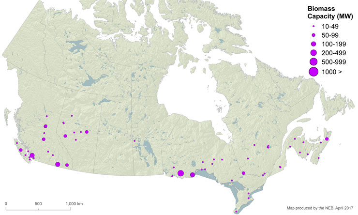 Figure&nbsp;13 &ndash; Map of Biomass Power Plants in Canada