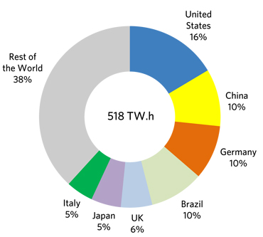 Figure&nbsp;14 &ndash; World Biomass Electricity Production (2015)