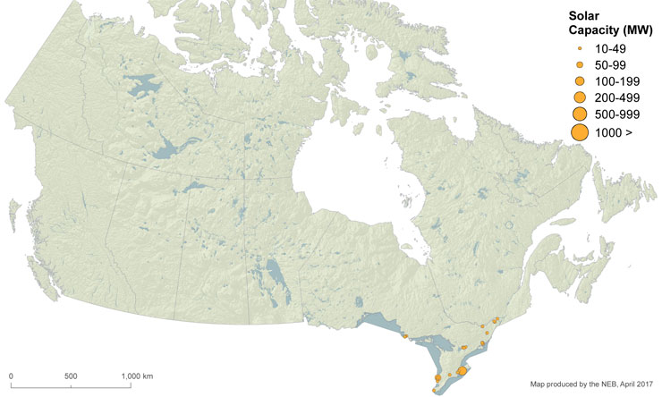 Figure&nbsp;16 &ndash;  Map of Solar Power Plants in Canada