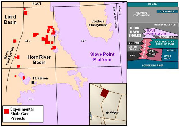 Figure&nbsp;12: Horn River Basin Stratigraphy and Location