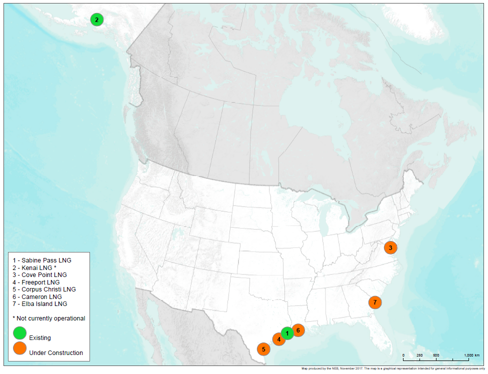 Figure 1 &ndash; North American LNG export facilites map