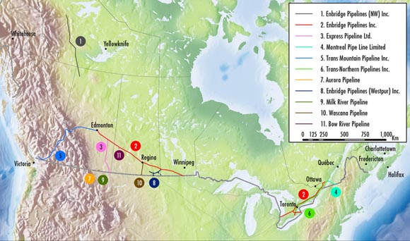 Figure 3.1 Major Oil Pipelines Regulated by the NEB