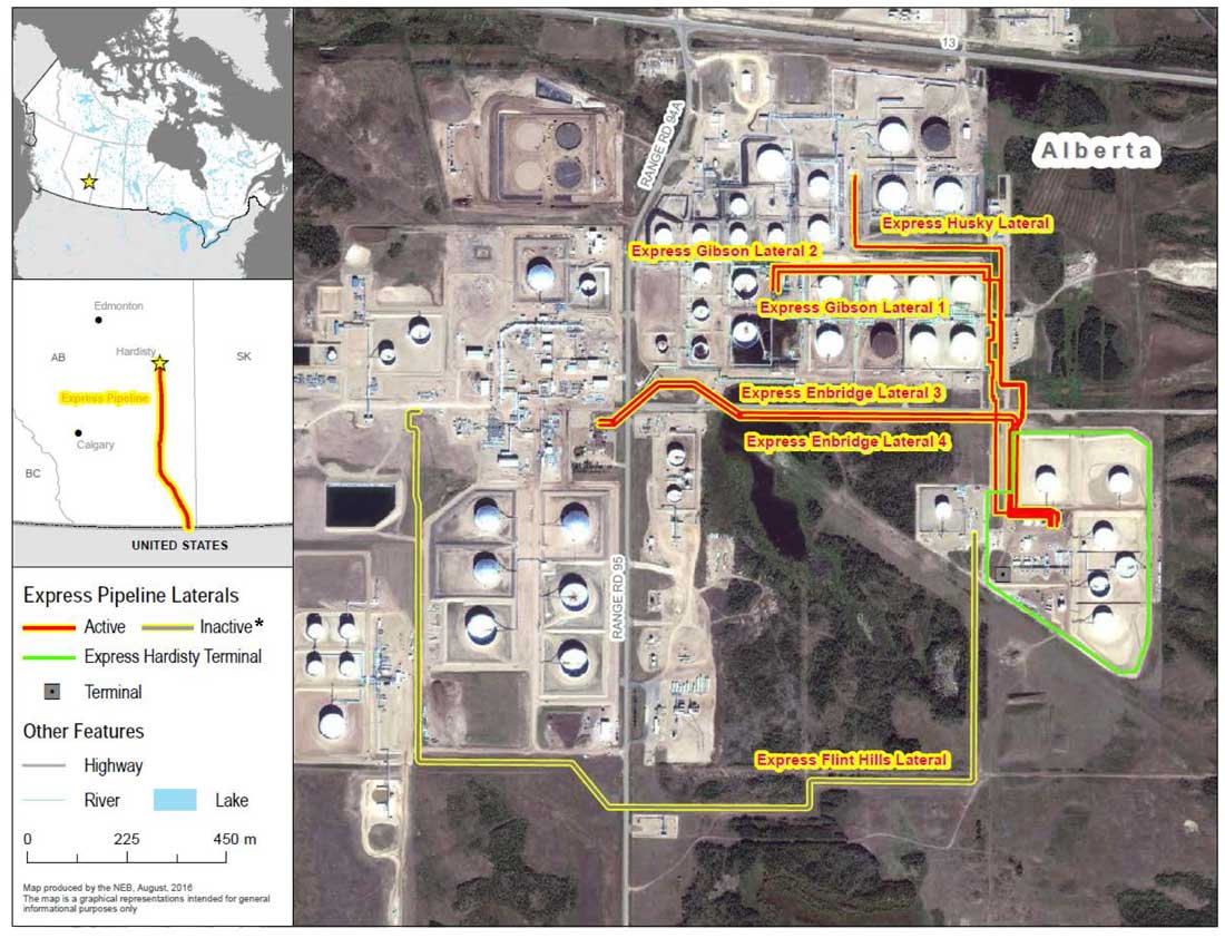 Figure 2 : Terminal et pipelines latéraux d’Express Pipeline à Hardisty