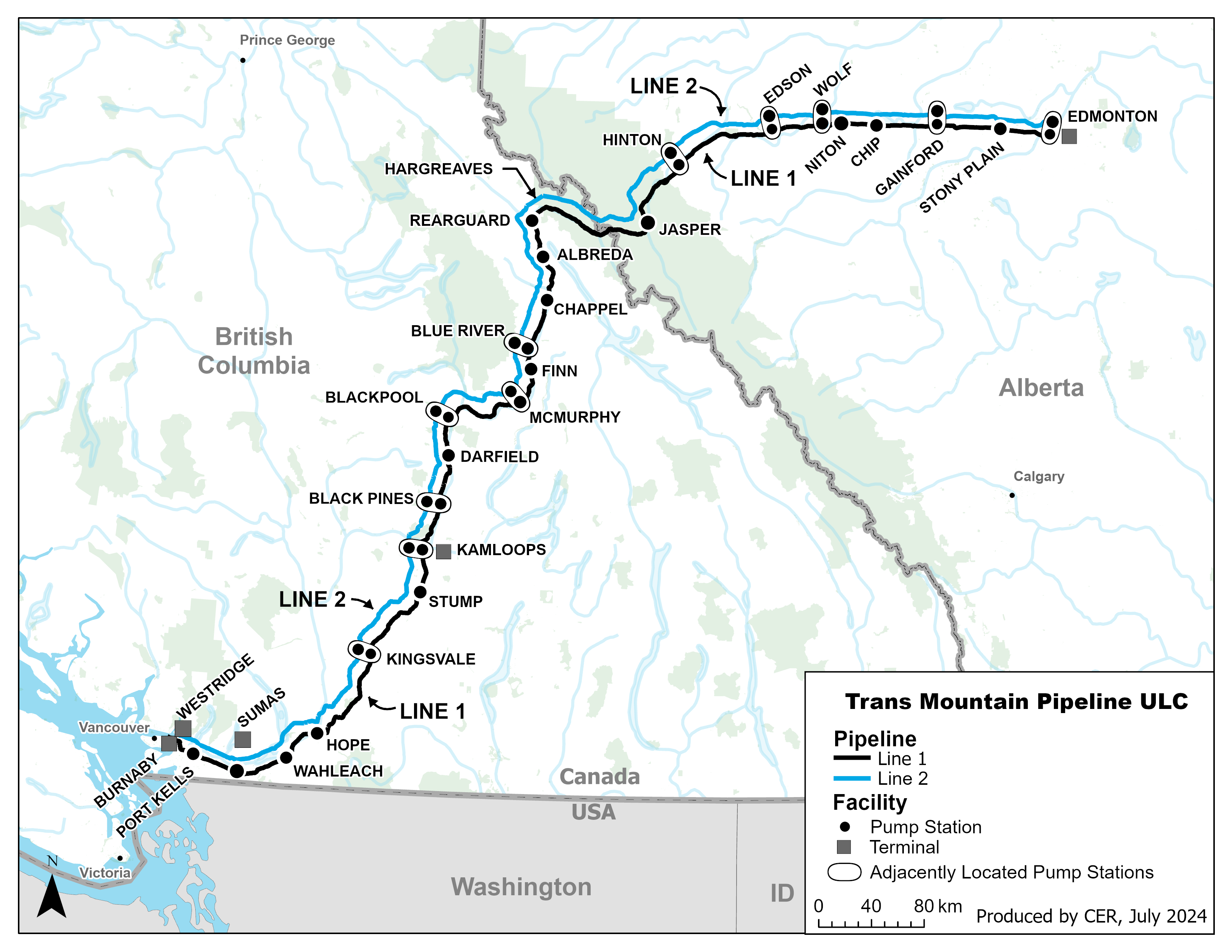 Figure 1. Map of Trans Mountain Pipeline ULC - Line 1 and Line 2