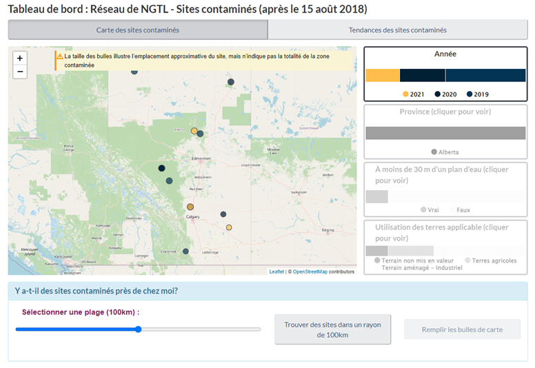 Tableau de bord&nbsp;: Réseau de NGTL &ndash; Sites contaminés (après le 15 août 2018)