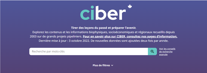 Figure&nbsp;8 - CEBER, le nouvel outil de recherche en ligne qui permet d'accéder facilement aux données réglementaires comme le climat, la faune, les espèces en péril, la protection de l'environnement et la sécurité du public.