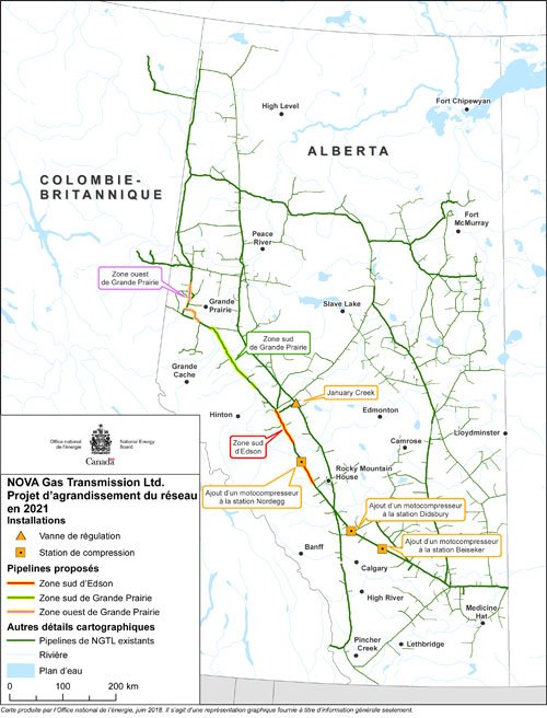 Carte du Projet d'agrandissement du réseau de NGTL en 2021