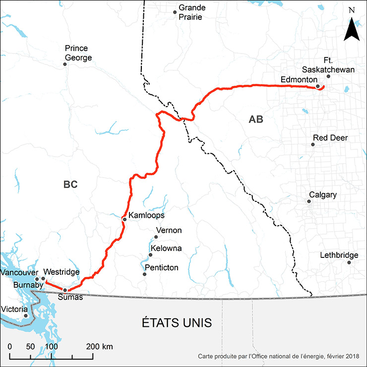 Carte descriptive du projet d’agrandissement du réseau de Trans Mountain proposé