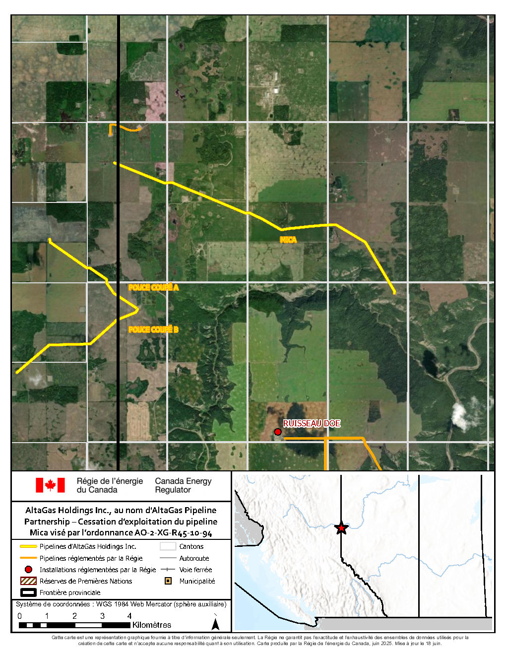 Carte du projet - Cessation d’exploitation du pipeline Mica