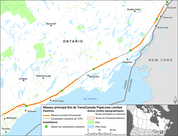 Carte du Projet du réseau principal Est de TransCanada
