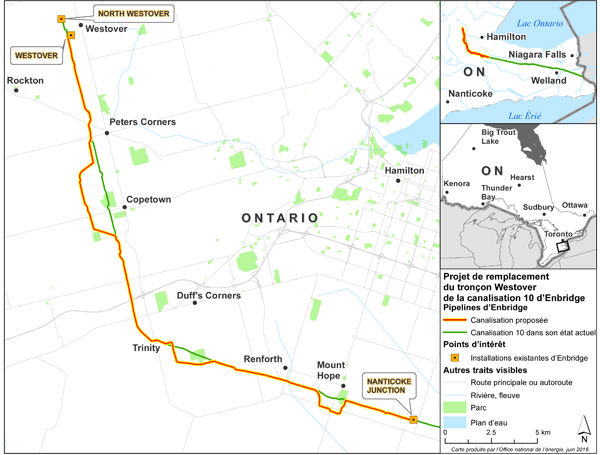 Carte du remplacement du tronçon Westover de la canalisation 10