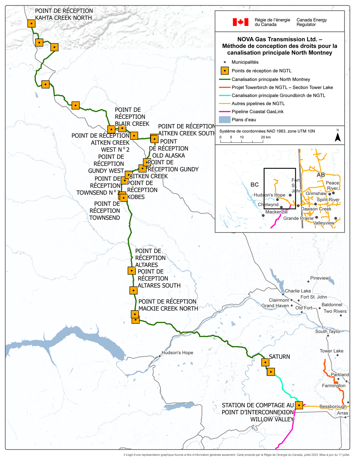 Carte &ndash; NOVA Gas Transmission Ltd. &ndash; Méthode de conception des droits pour la canalisation principale North Montney