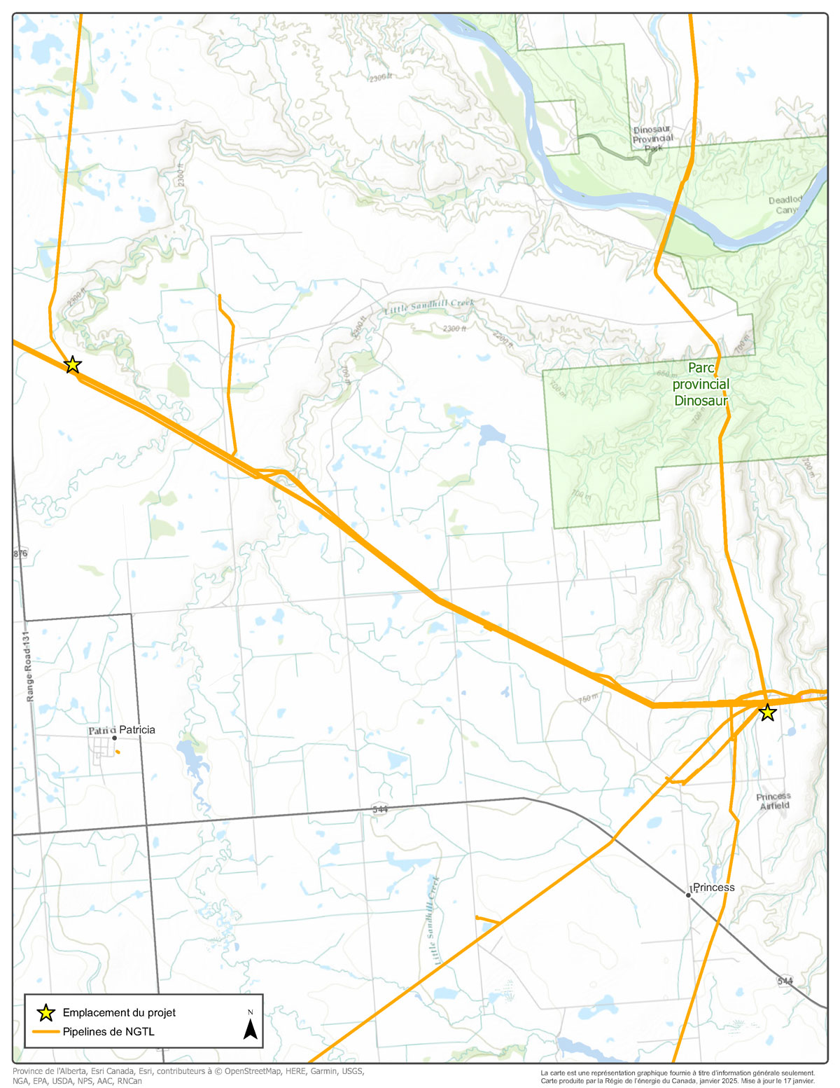 Représentation graphique fournie à titre d'information générale seulement. Carte produite par la Régie de l'énergie du Canada, janvier 2025. Mis à jour le 17 janvier.