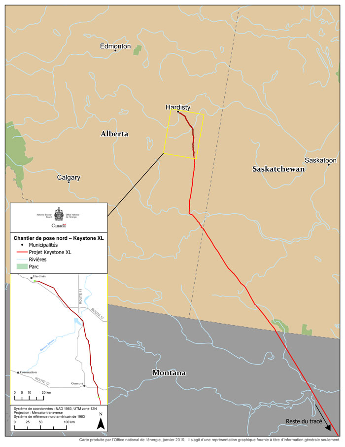 Carte du chantier de pose nord de Keystone&nbsp;XL