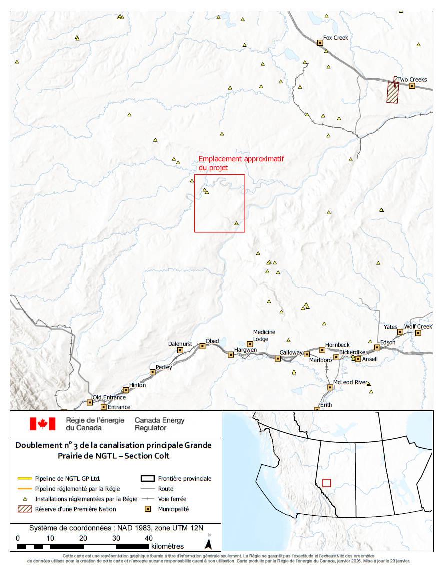 NGTL GP Ltd., à titre de commandité, au nom de NGTL Limited Partnership Doublement no 3 de la canalisation principale Grande Prairie – Section Colt carte