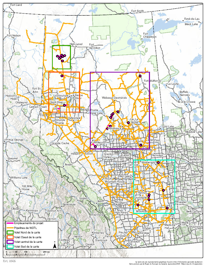 Carte &ndash; Programme de cessation d’exploitation de stations de comptage et de canalisations latérales de 2024 de NGTL GP