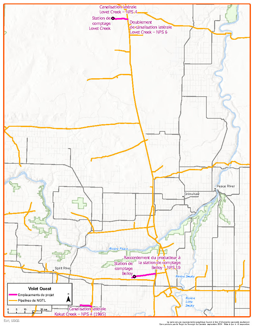 Carte Volet ouest &ndash; Programme de cessation d’exploitation de stations de comptage et de canalisations latérales de 2024 de NGTL GP