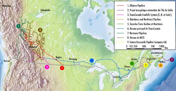 Figure&nbsp;3.1 - Principaux pipelines de gaz naturel r&eacute;glement&eacute;s par l’ON&Eacute;