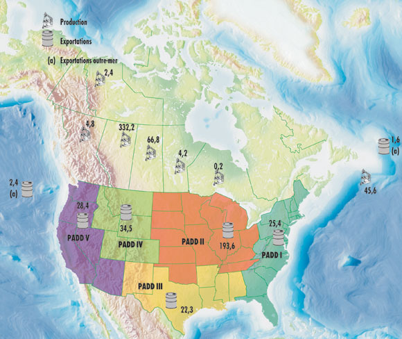 Figure&nbsp;6&nbsp;: Offre et exportations de p&eacute;trole brut en&nbsp;2010 (en&nbsp;milliers de m3/j)