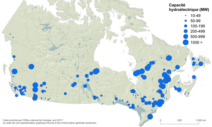 Figure&nbsp;7 &ndash; Carte des centrales hydroélectriques au Canada
