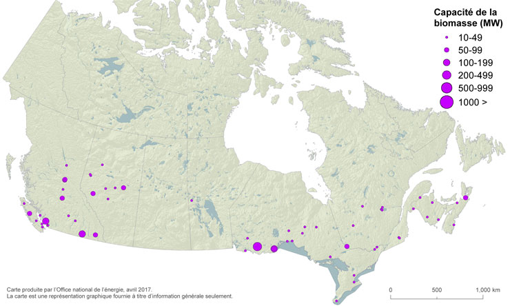 Figure&nbsp;13 &ndash; Carte des centrales alimentées à la biomasse au Canada