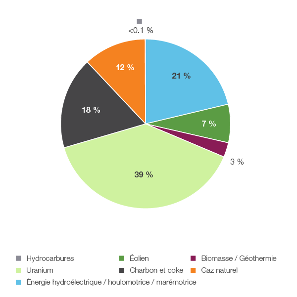 Figure 21 : Production d’électricité selon le type de combustible en 2018