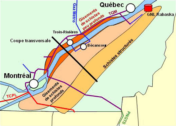 Figure&nbsp;13&nbsp;: Schistes d’Utica et emplacement des tendances de production