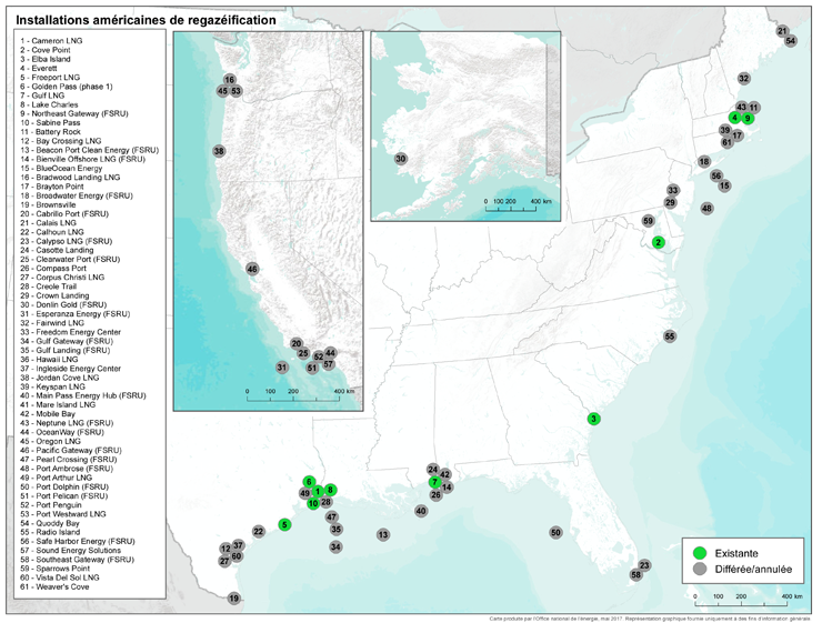 Figure A2.1 : Projets de regazéification aux États-Unis