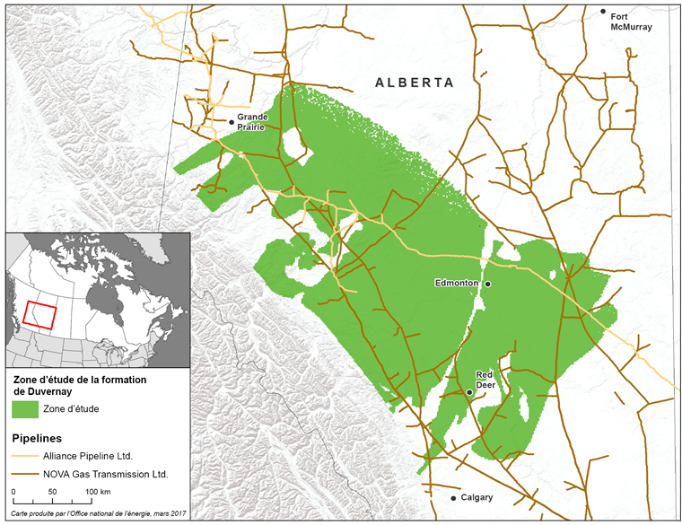 Figure&nbsp;1 &ndash; Emplacement de la formation schisteuse de Duvernay en Alberta