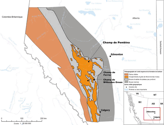 Figure 11 - Carte des dépôts schisteux de l’unité moyenne de la formation de Cardium