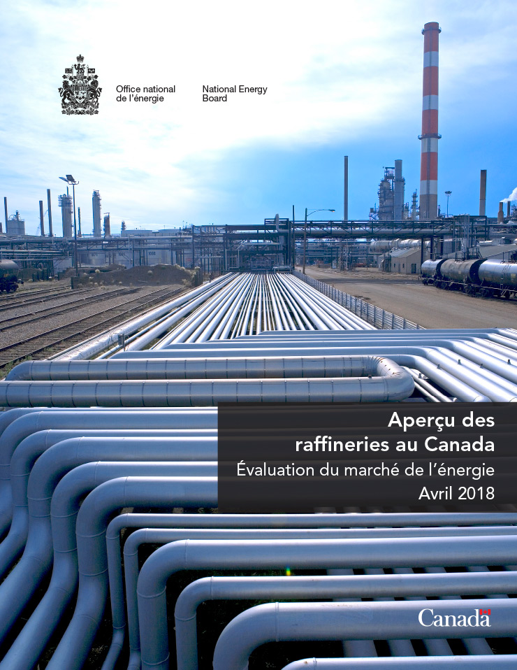 Vue rapprochée de conduites et raffinerie canadienne de pétrole en arrière-plan sous un ciel partiellement nuageux