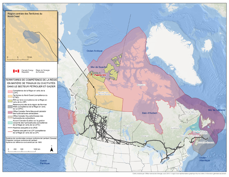 Territoires de compétence de la Régie en matière de travaux ou d'activités dans le secteur pétrolier et gazier