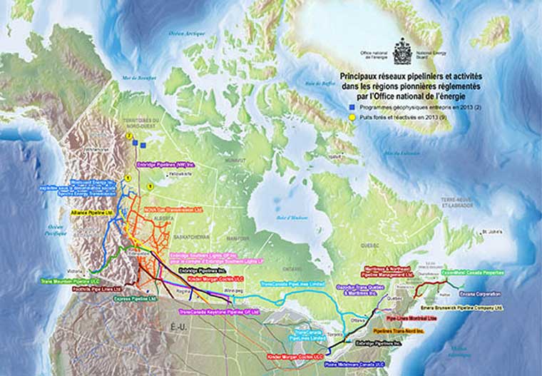 Principaux réseaux pipeliniers et activités dans les régions pionnières réglementés par l'Office national de l'énergie