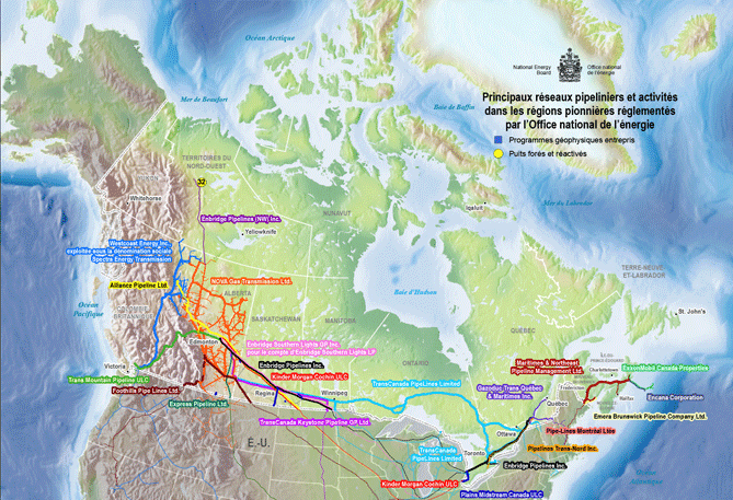 Carte des pipelines réglementés par l’Office