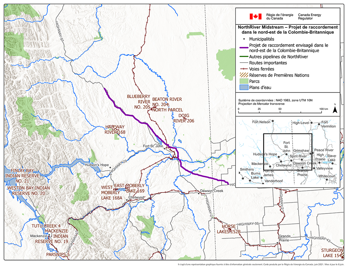 Carte - Projet de raccordement dans le nord-est de la Colombie-Britannique